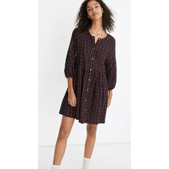 Madewell Plaid Flannel Raglan
Button-Front Shirtdress Size 12/ NWOT - Picture 4 of 8